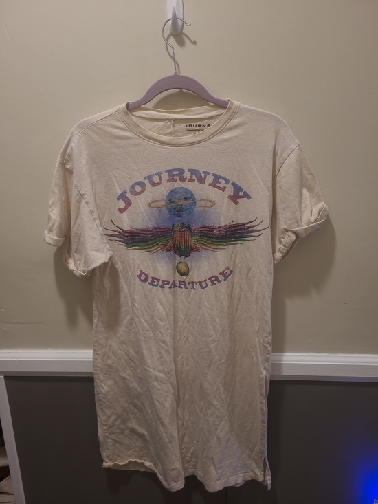Journey Other - Journey Band Tshirt Dress Nightgown Ivory Graphic Womens Medium Rock n Roll FLAW